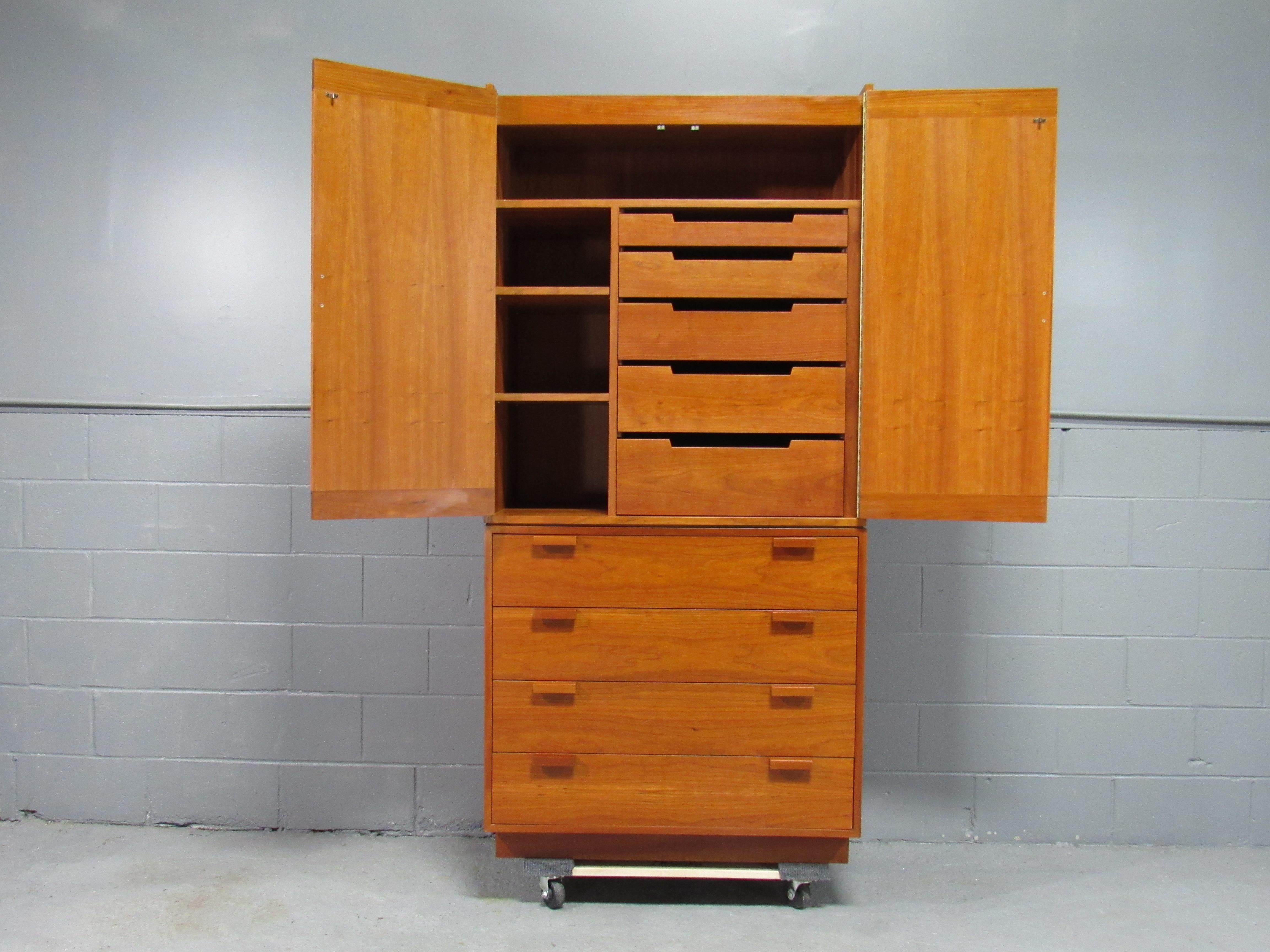 Vintage Modern 1980s Solid Cherry Wardrobe and Chest of Drawers by Charles Webb 1