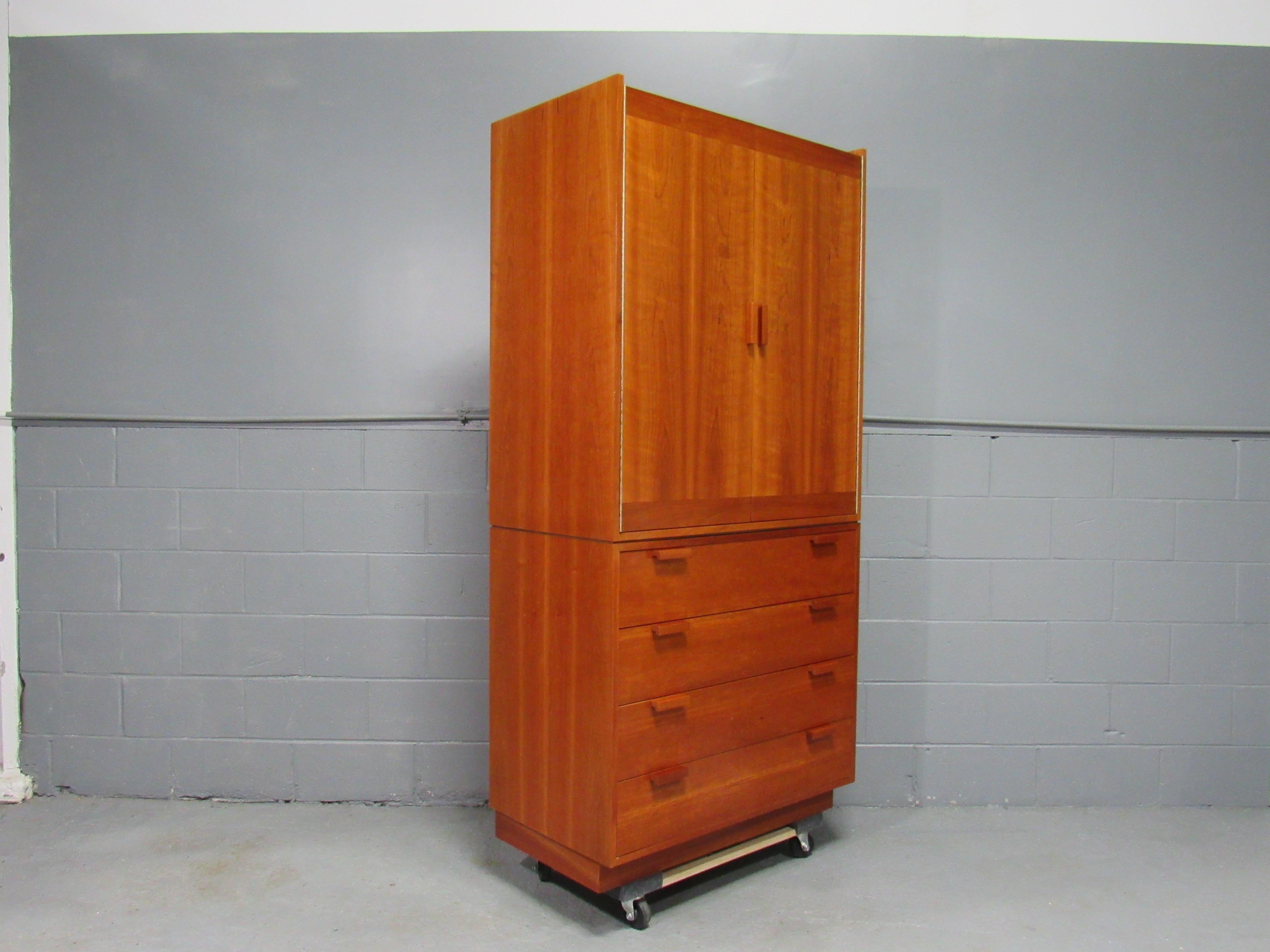 Vintage Modern 1980s Solid Cherry Wardrobe and Chest of Drawers by Charles Webb In Excellent Condition In Belmont, MA