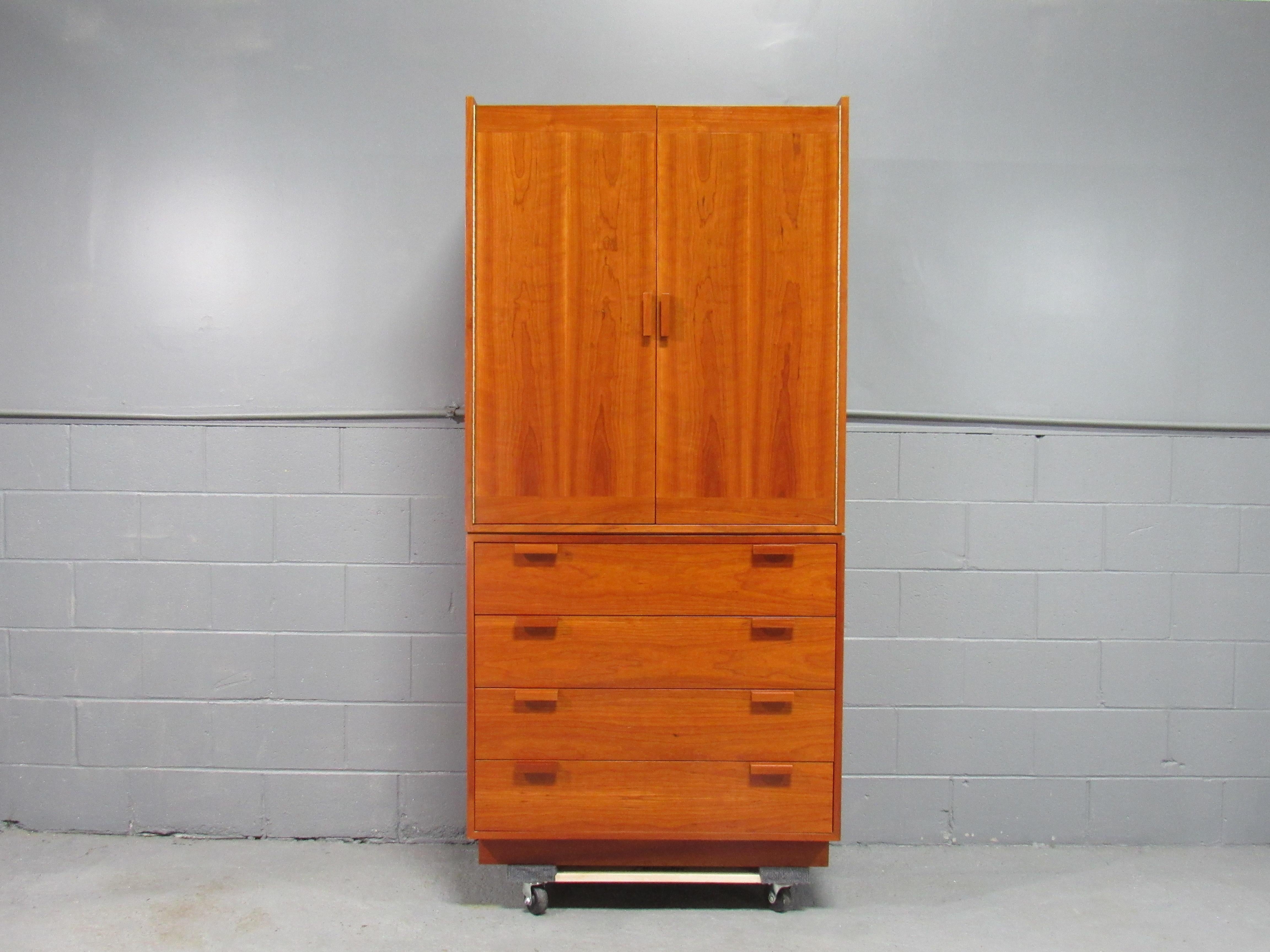 Late 20th Century Vintage Modern 1980s Solid Cherry Wardrobe and Chest of Drawers by Charles Webb