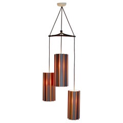 Vintage Modern 3 Pendant Orange Gray Hanging Chandelier FT Sweden