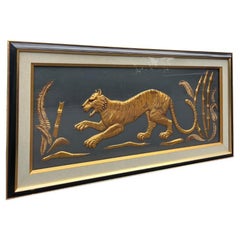 Vintage Modern 3D Wall Art of Tiger in Brass Shadow Box