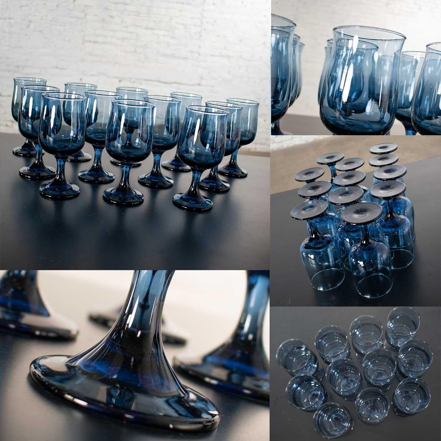 Vintage Modern 58 Piece Set of Libbey Bolero Blue 1970 Glassware or Barware 6