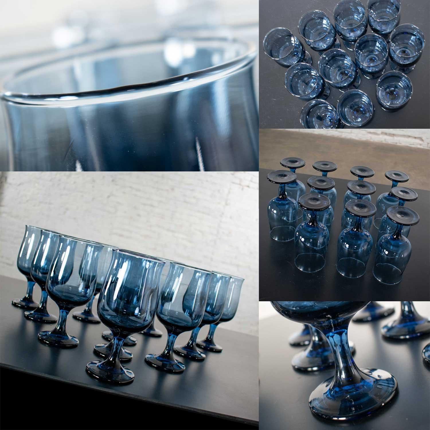 Vintage Modern 58 Piece Set of Libbey Bolero Blue 1970 Glassware or Barware 8