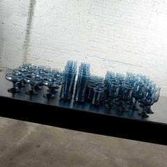 Vintage Modern 58 Piece Set of Libbey Bolero Blue 1970 Glassware or Barware