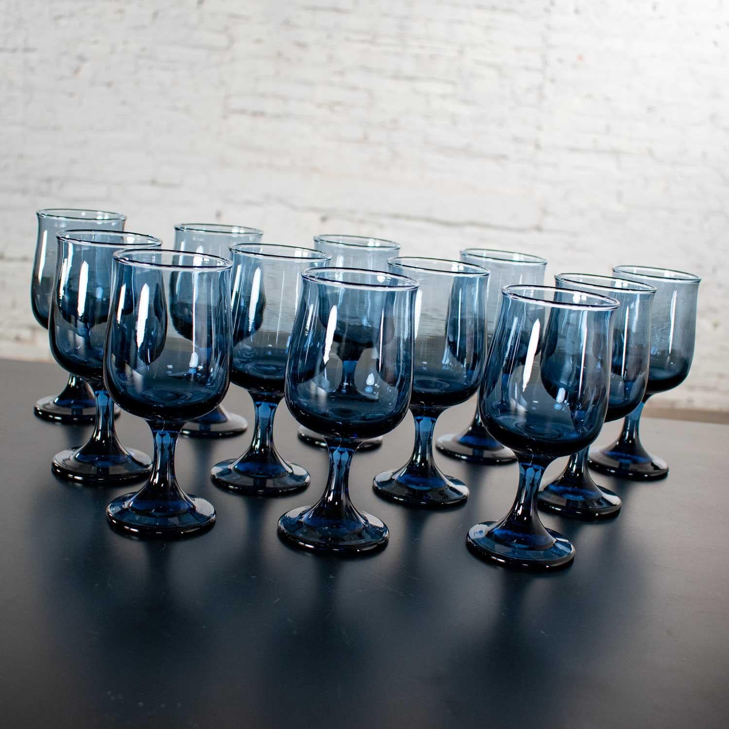 Late 20th Century Vintage Modern 58 Piece Set of Libbey Bolero Blue 1970 Glassware or Barware