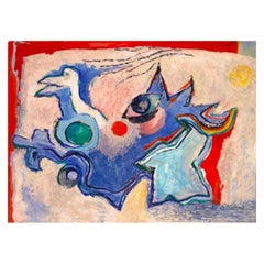 Vintage Modern Abstract Acrylic Painting on Board Homage to George Signed Sieber