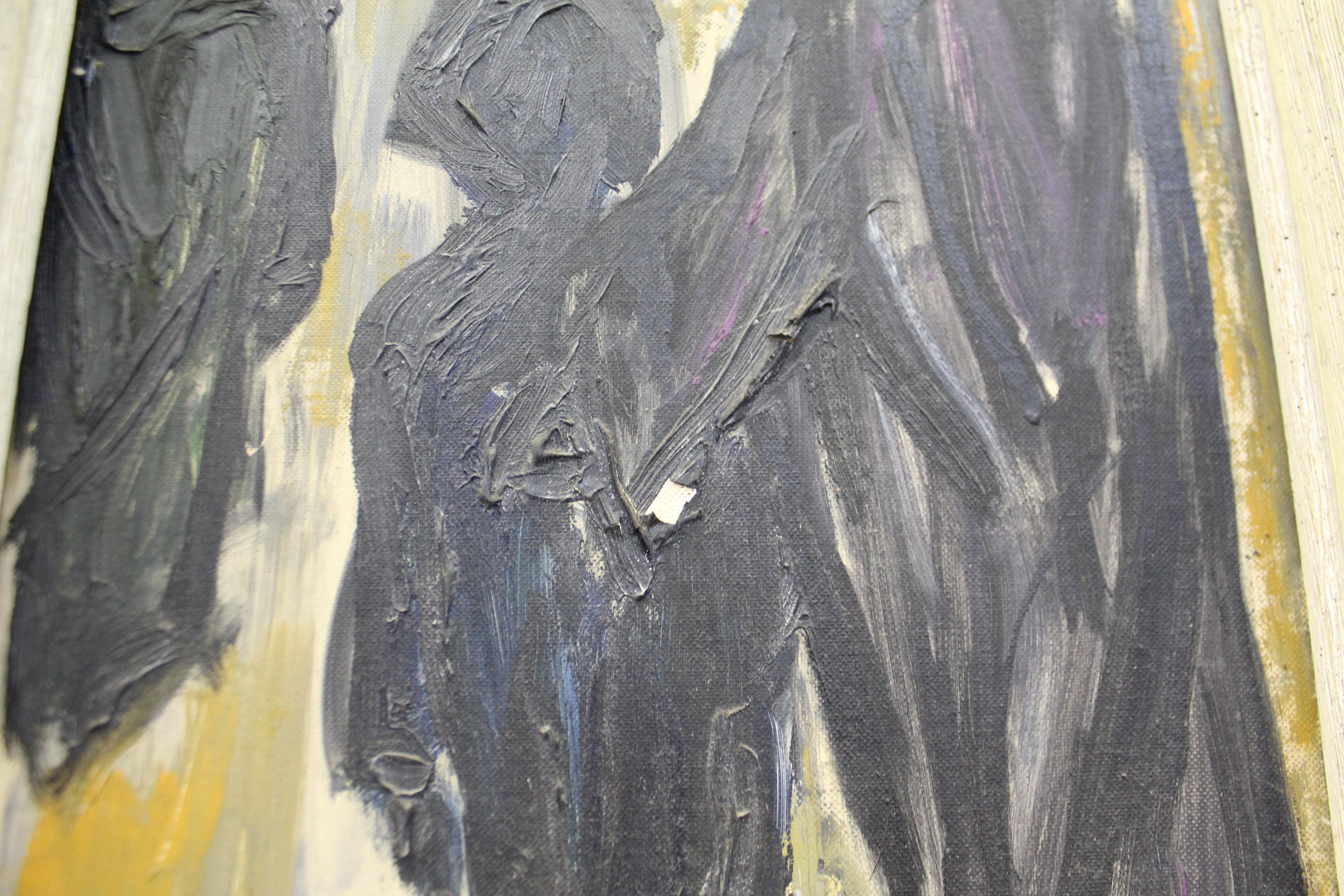 Peinture à l'huile sur toile vintage moderne abstraite et abstraite de C. Dengler - Figures sombres Bon état - En vente à Wilmington, DE