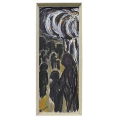 Vintage Modern Abstract C. Dengler Dark Figures Oil Painting on Canvas