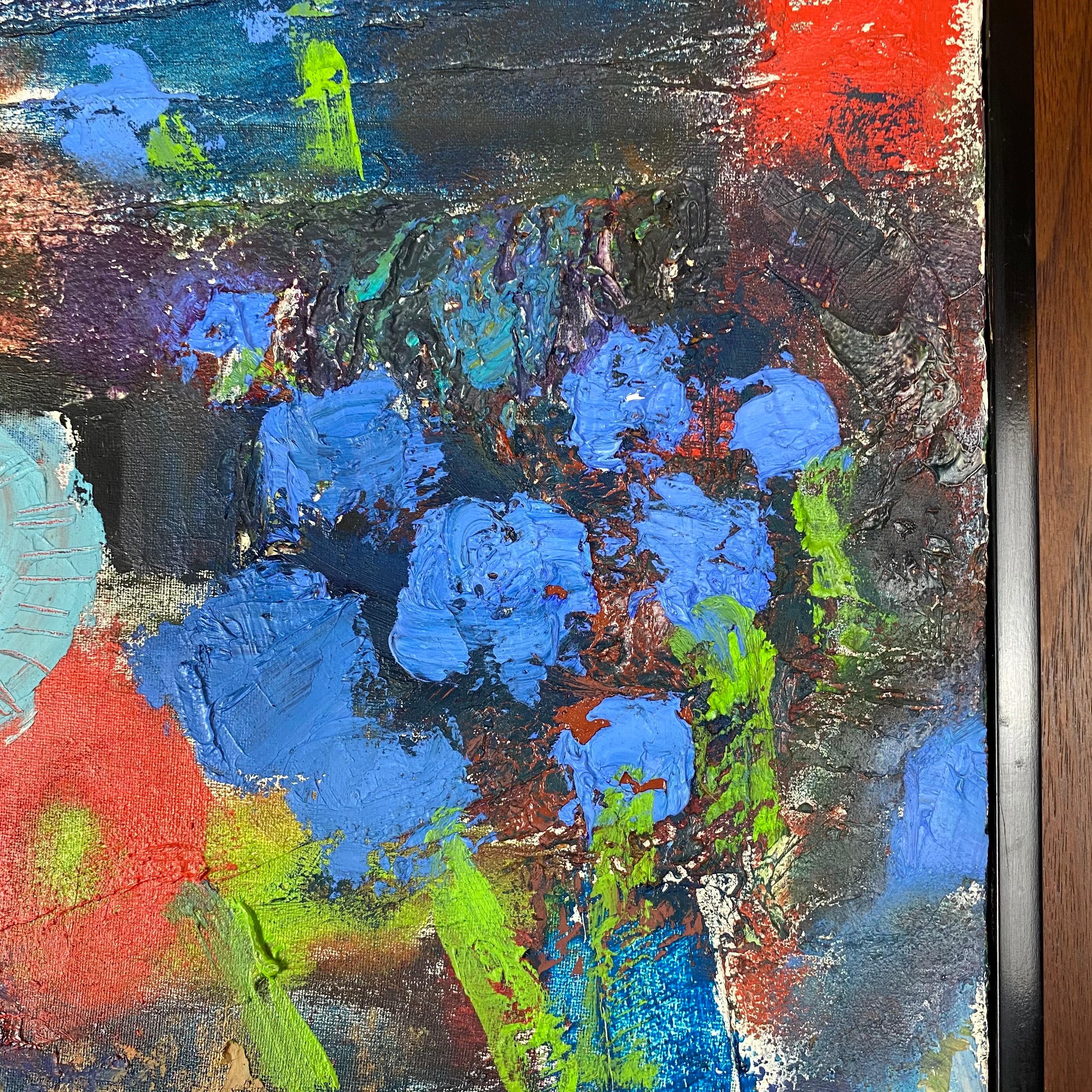 Mid-Century Modern Vintage Modern Abstract Expressionist Floral Still-Life Painting For Sale