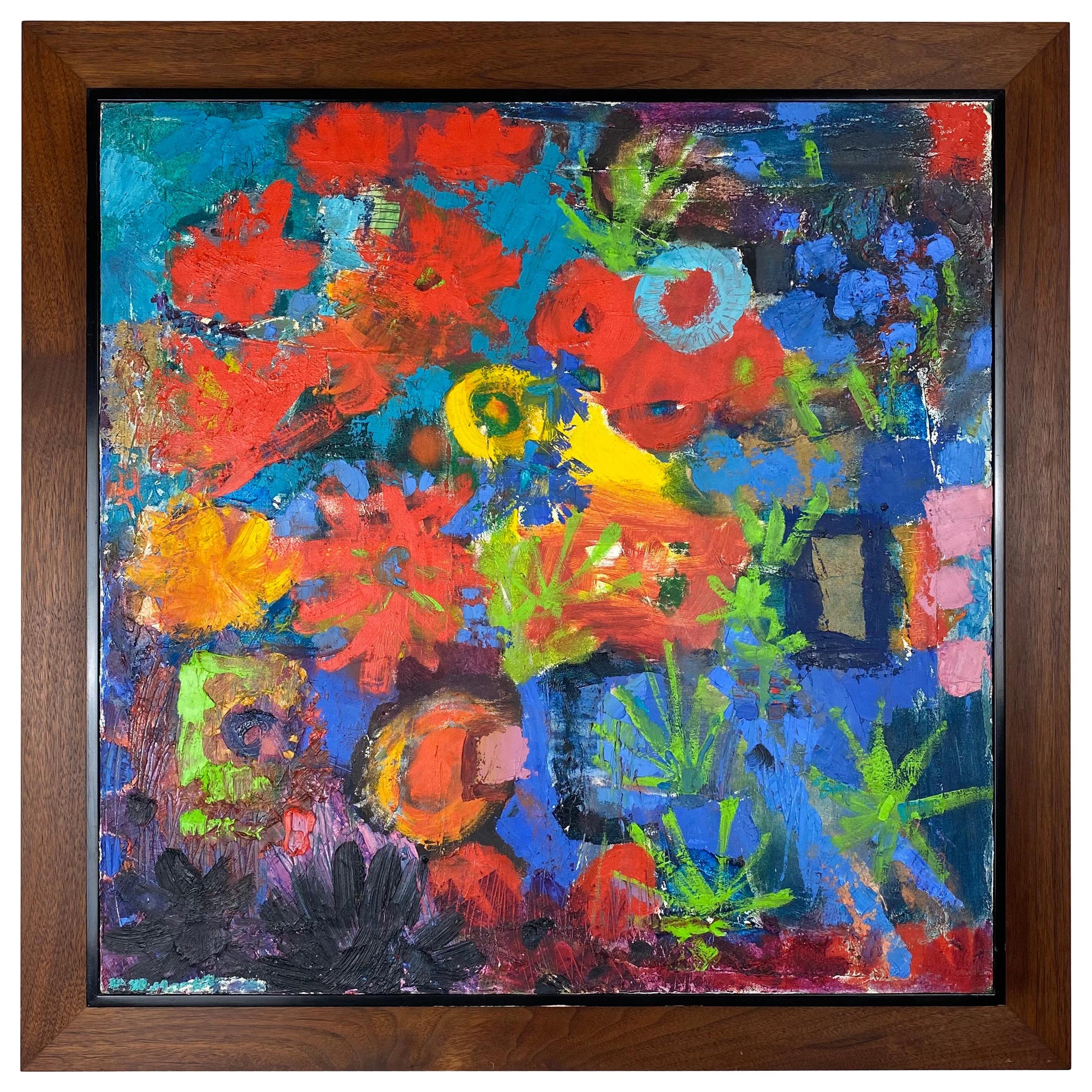 Vintage Modern Abstract Expressionist Floral Still-Life Painting