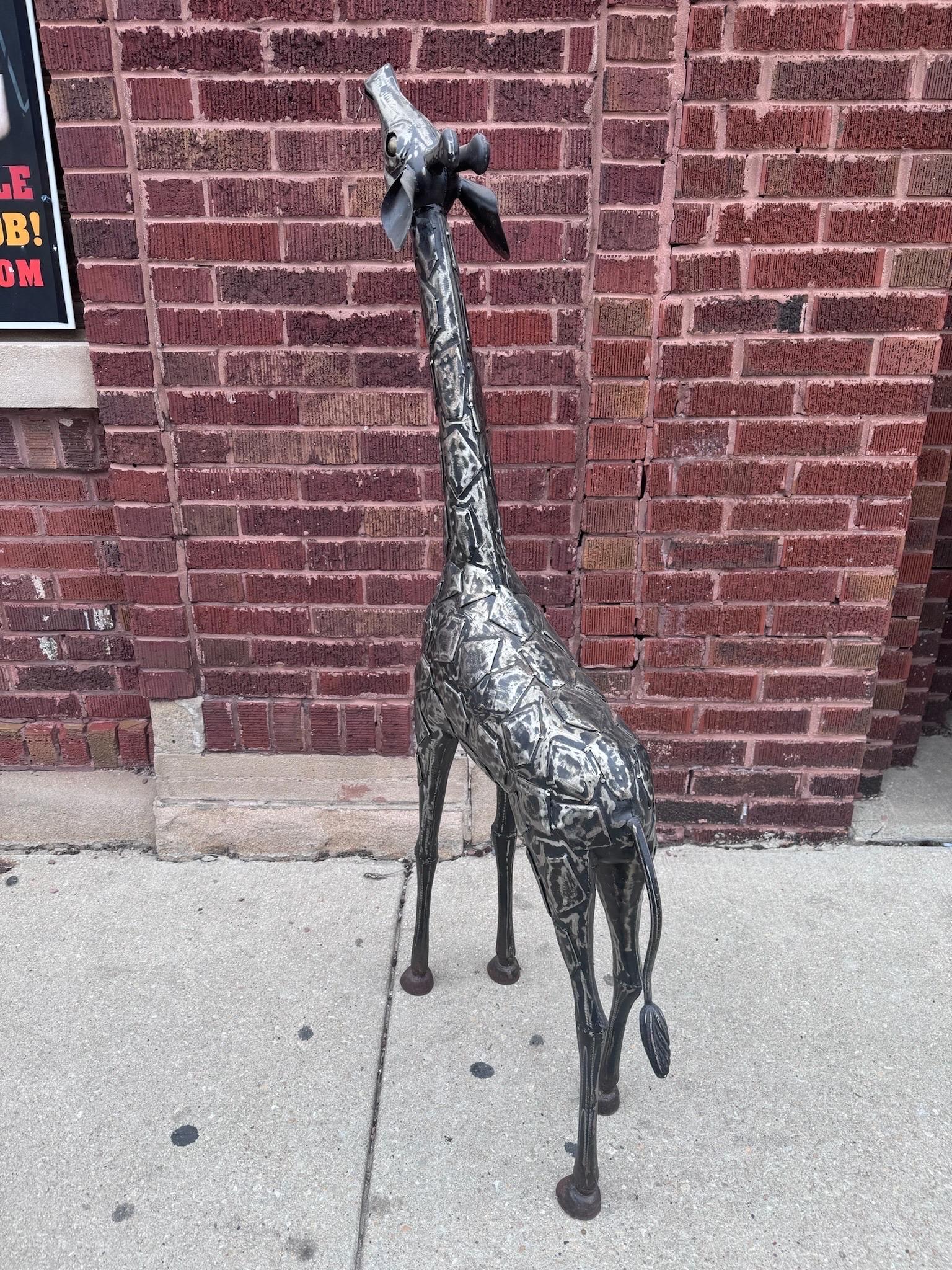 20th Century Vintage Modern Abstract Metal Matchwork Giraffe Patchwork Sculpture For Sale