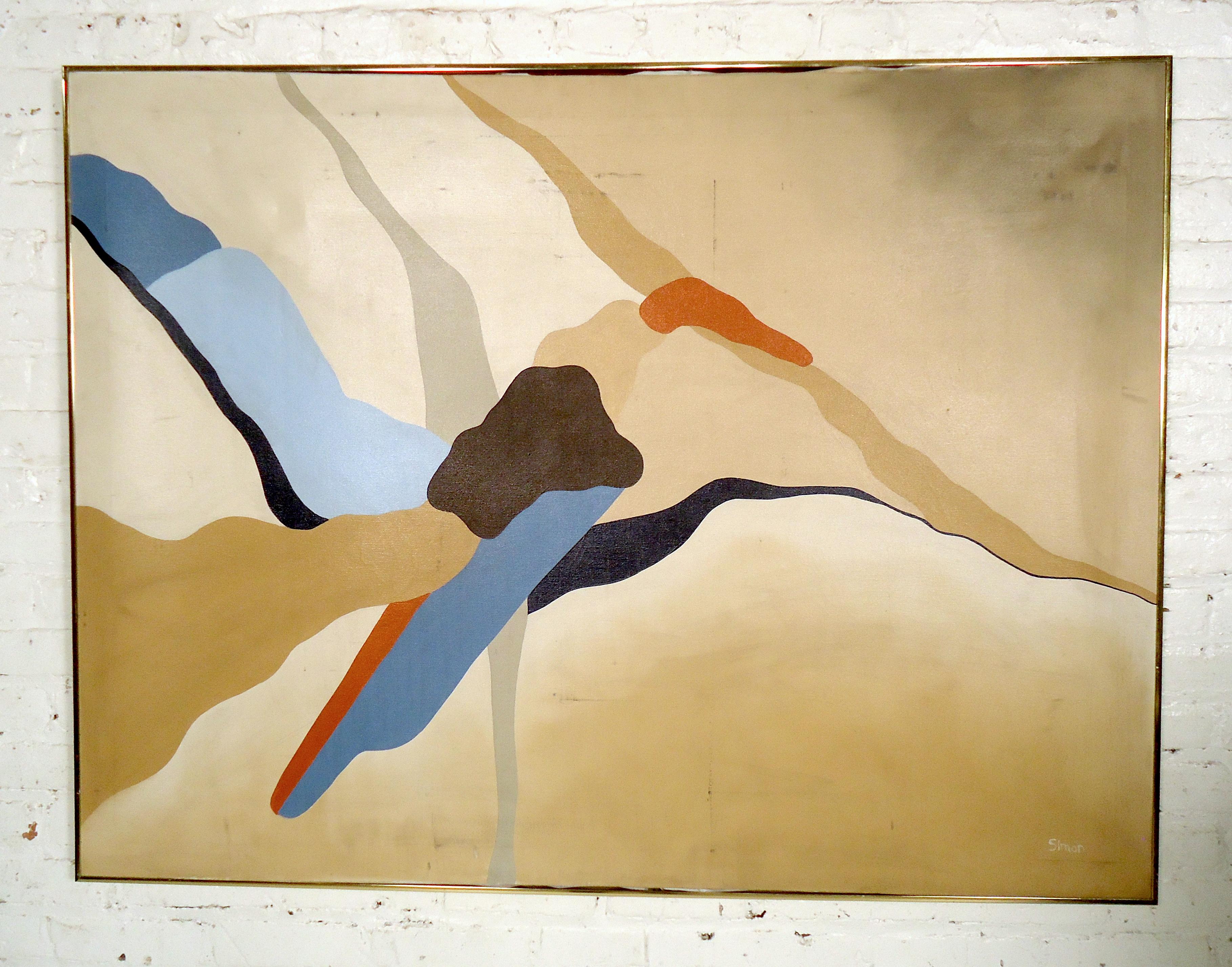 Framed Mid-Century Modern abstract painting signed by Simon.
(Please confirm item location - NY or NJ - with dealer).