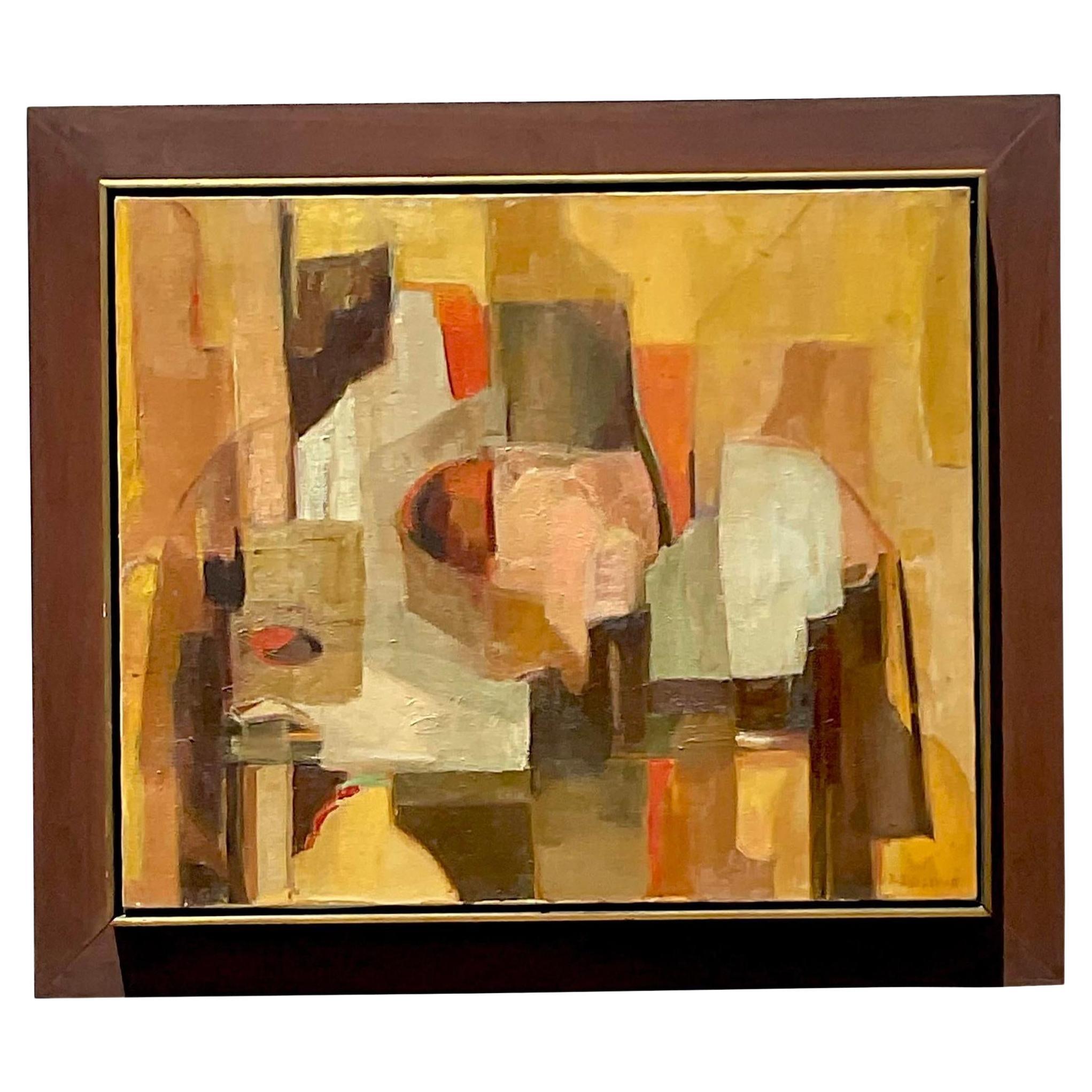 Vintage Modern Abstract Signed Oil Painting on Canvas For Sale