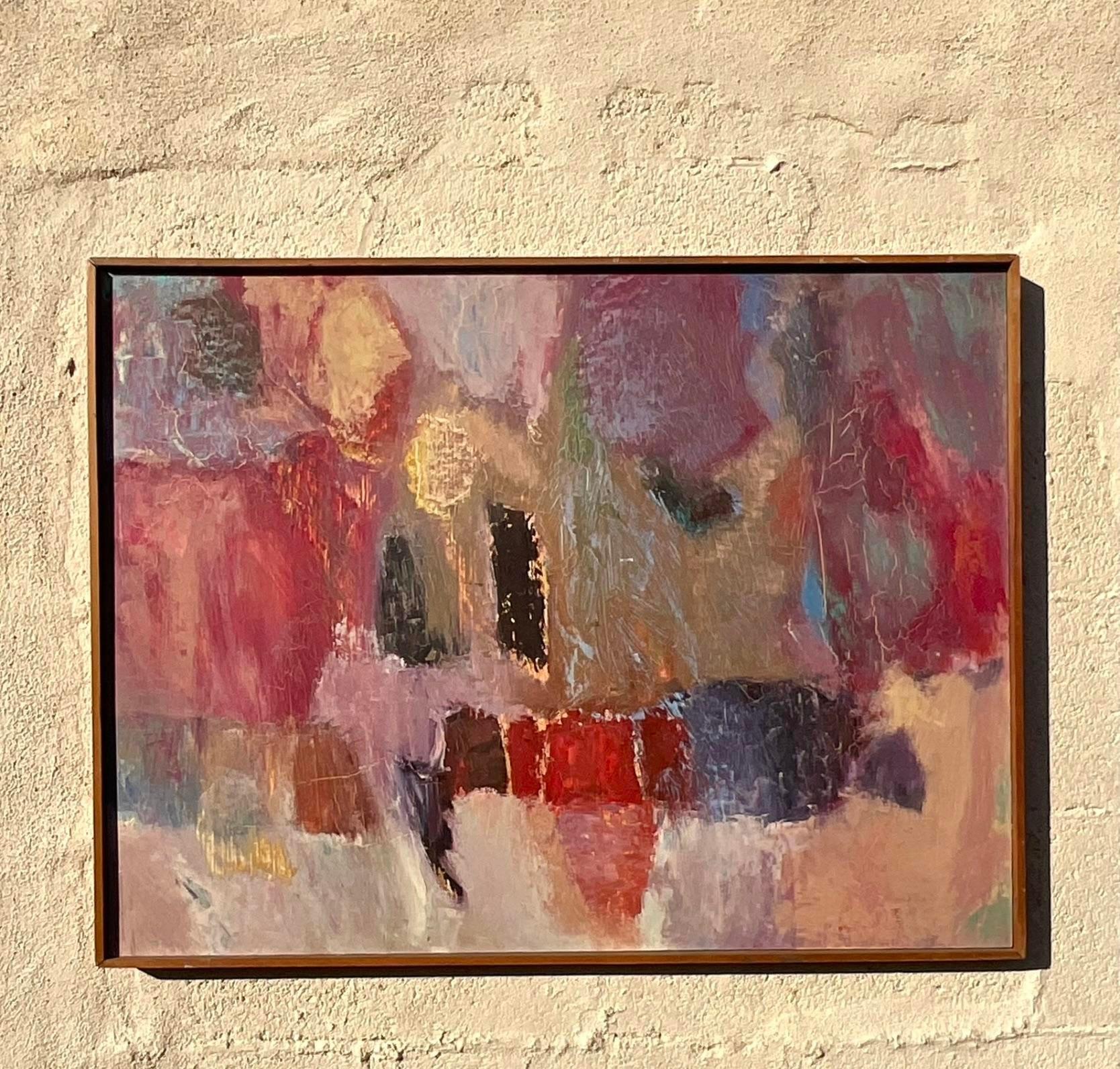 Ein fantastisches MCM Original Öl auf Leinwand. Eine schicke abstrakte Komposition in leuchtenden Farben. Signiert vom Künstler. Erworben aus einem Nachlass in Portland. 