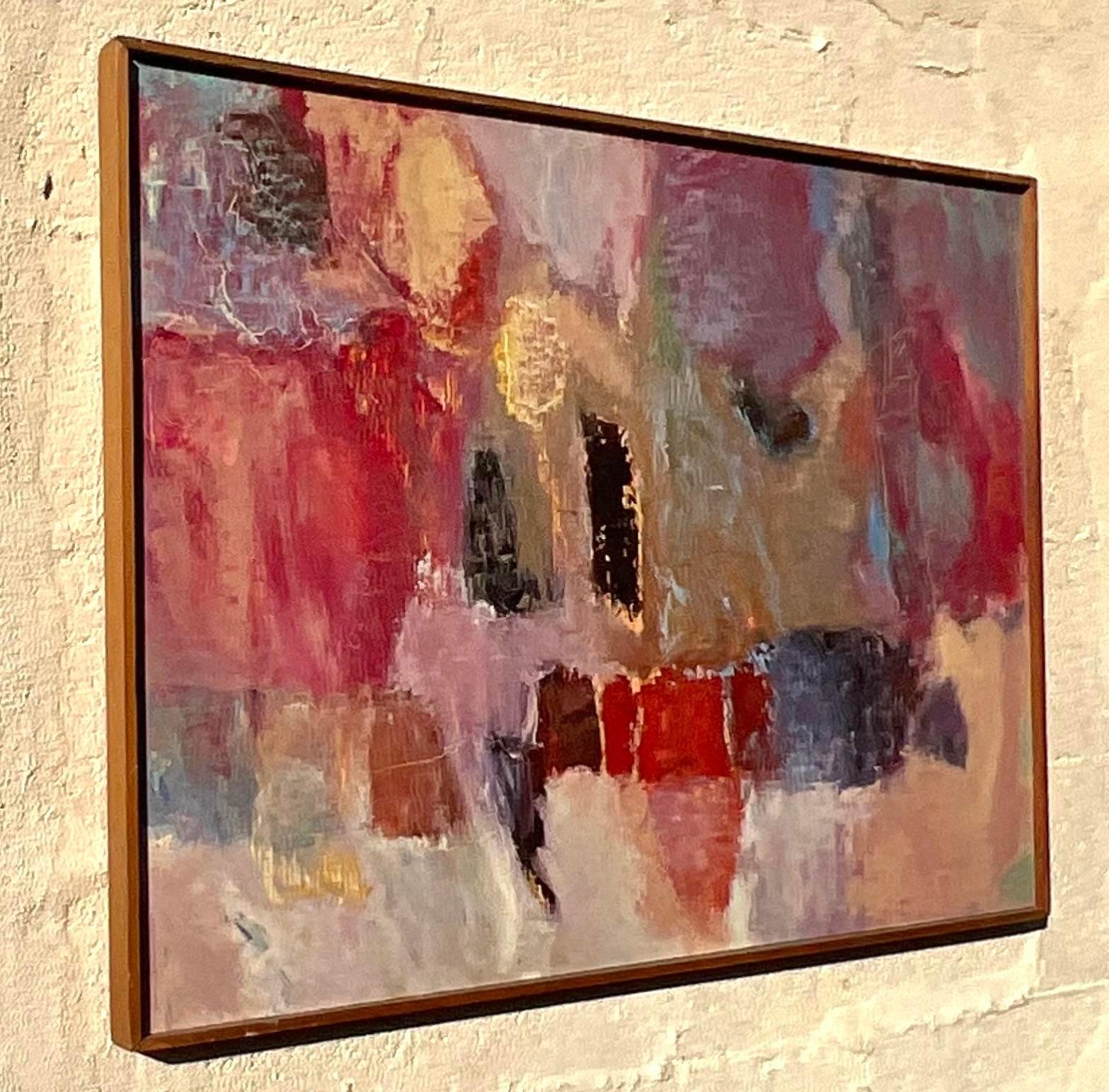 Vintage Modern Abstract Signed Original Oil Painting on Canvas im Zustand „Gut“ im Angebot in West Palm Beach, FL