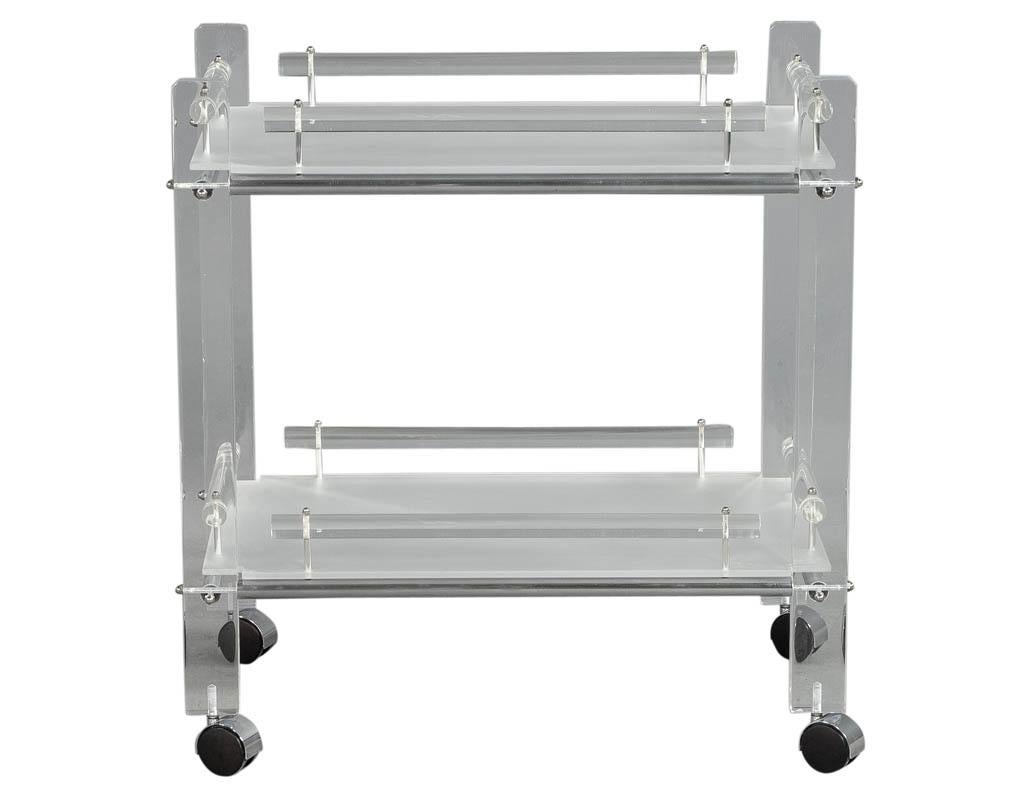 Modern Original Acrylic bar cart with frosted shelves and tubular surrounds. An original piece in great original condition.