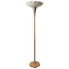 Moderne Stehlampe aus Aluminium und Holz im Vintage-Stil, Russel Wright zugeschrieben