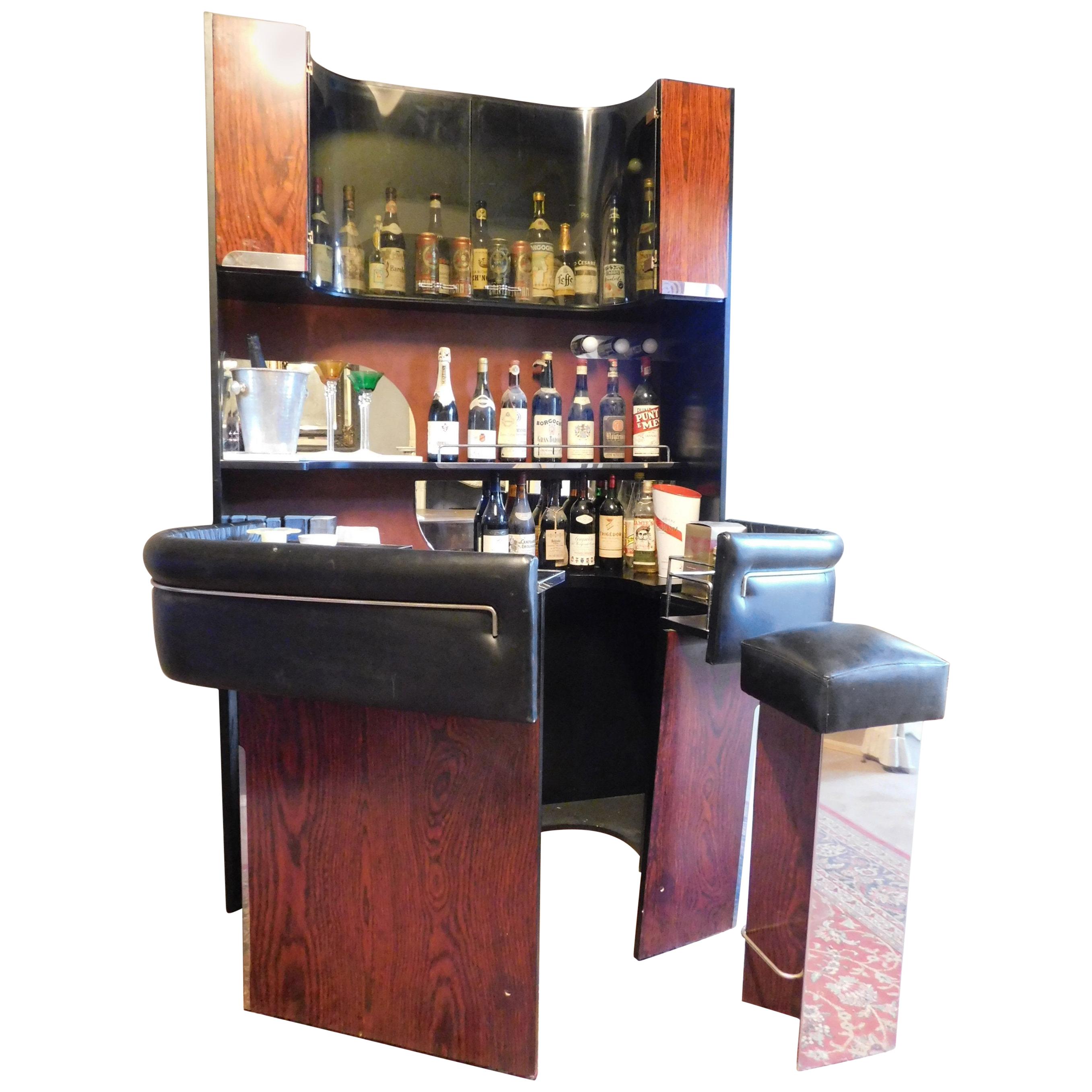 Vintage Modern Antiques Bar Cabinet with Counter and Stool, Italy, 1980s