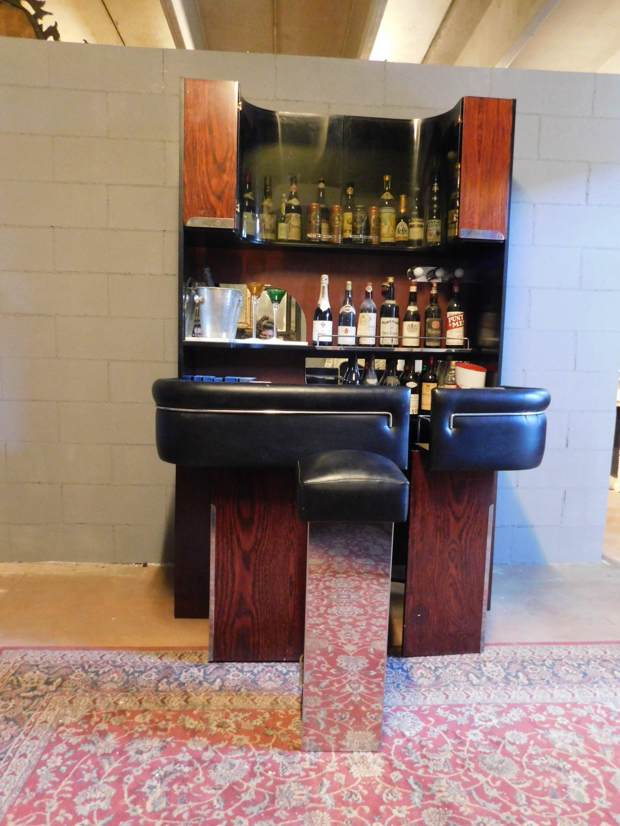 Vintage Modern Antiques Bar Cabinet with Counter and Stool, Italy, 1980s 2