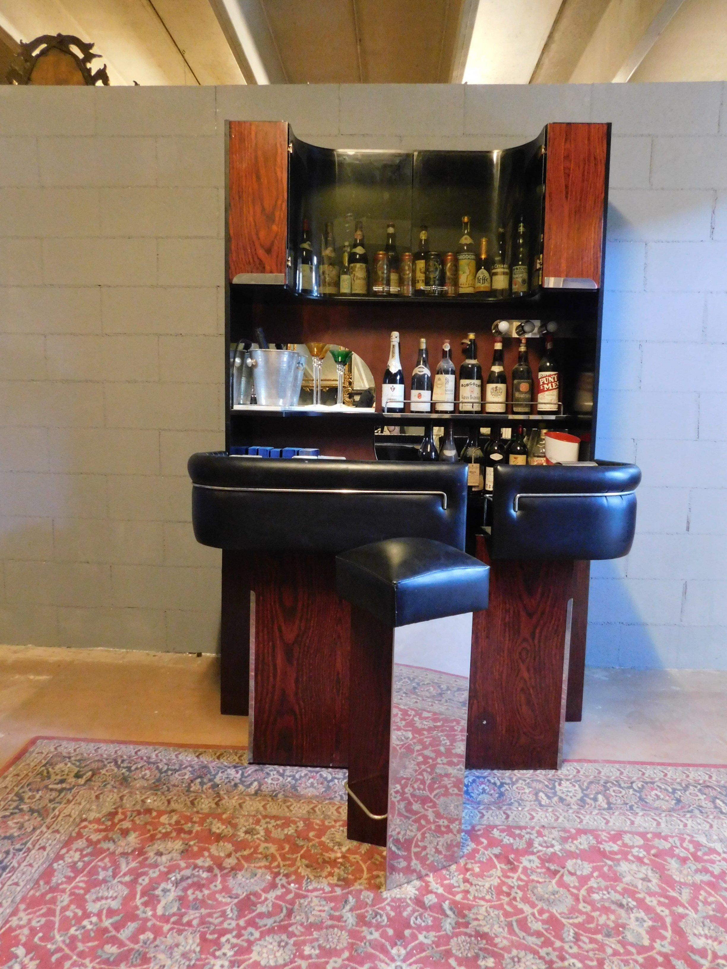Vintage Modern Antiques Bar Cabinet with Counter and Stool, Italy, 1980s 3