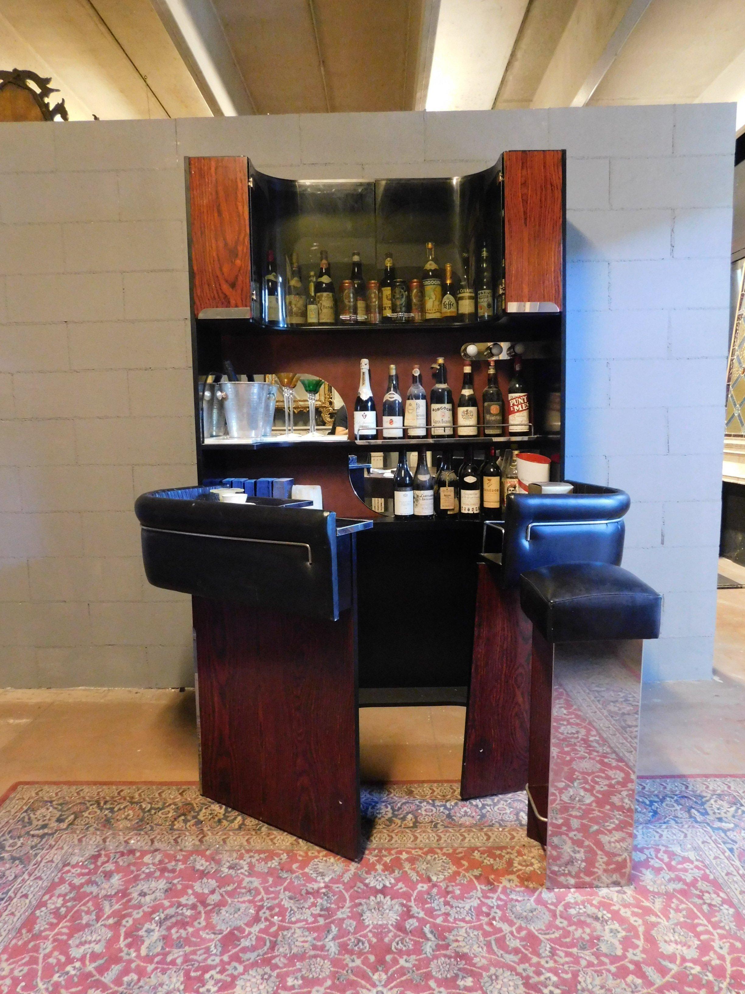 Italian Vintage Modern Antiques Bar Cabinet with Counter and Stool, Italy, 1980s