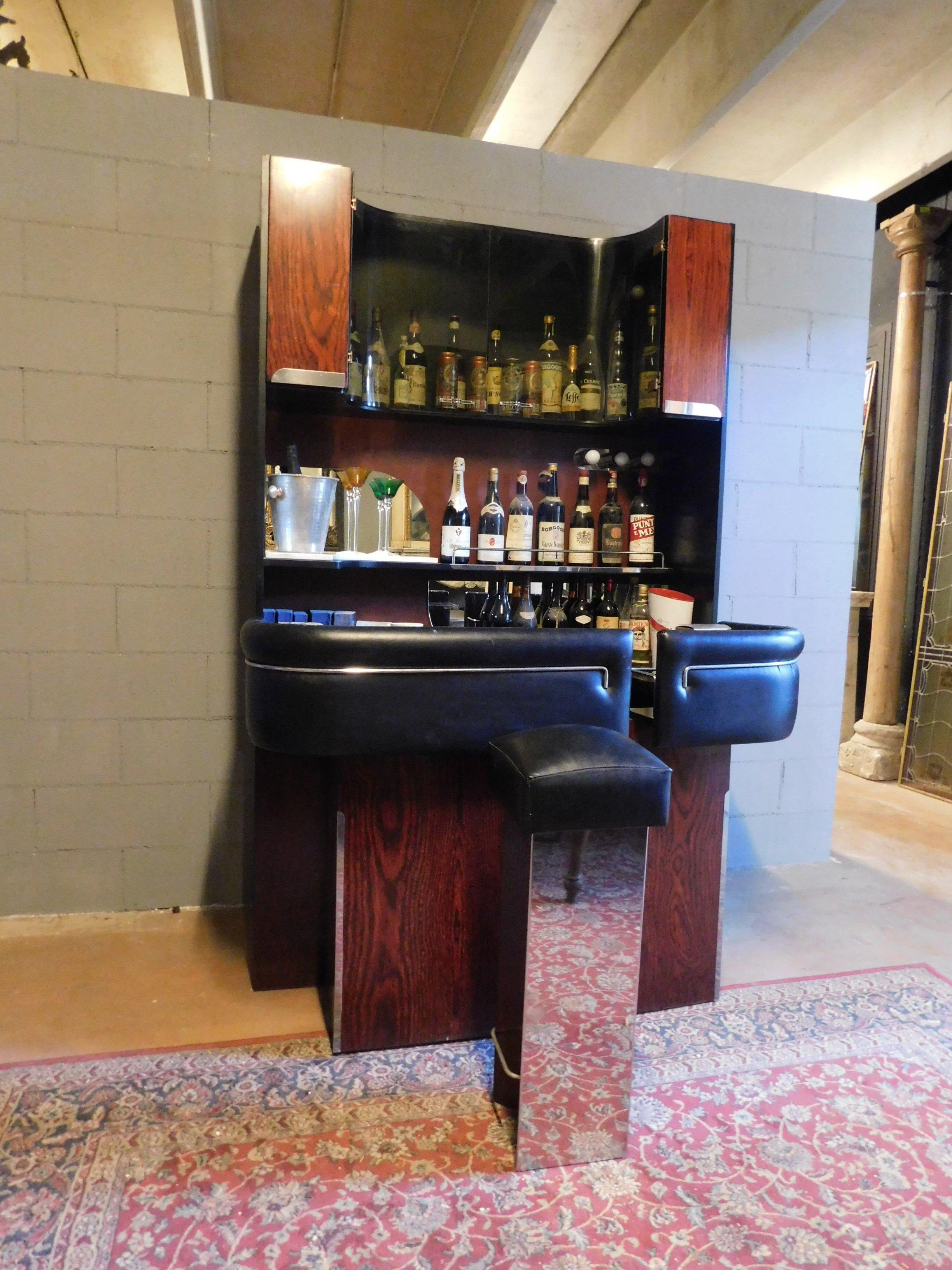 Vintage Modern Antiques Bar Cabinet with Counter and Stool, Italy, 1980s 1
