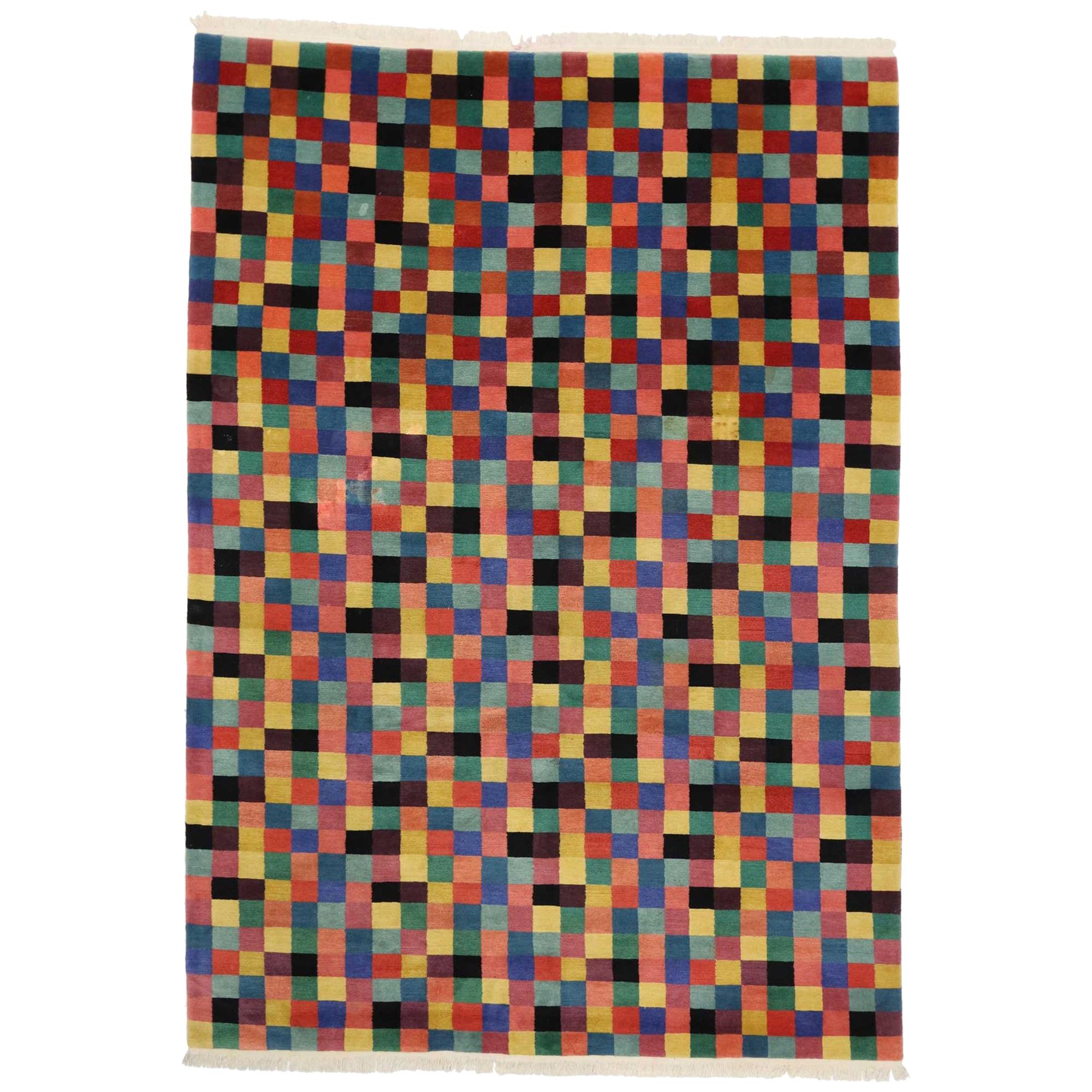 Vintage Modern Area Rug with Cubism Style after Douglas Coupland