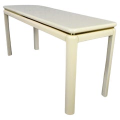 Vintage Modern Art Deco Revival Lane Sofa Console Table White Lacquer Brass Trim