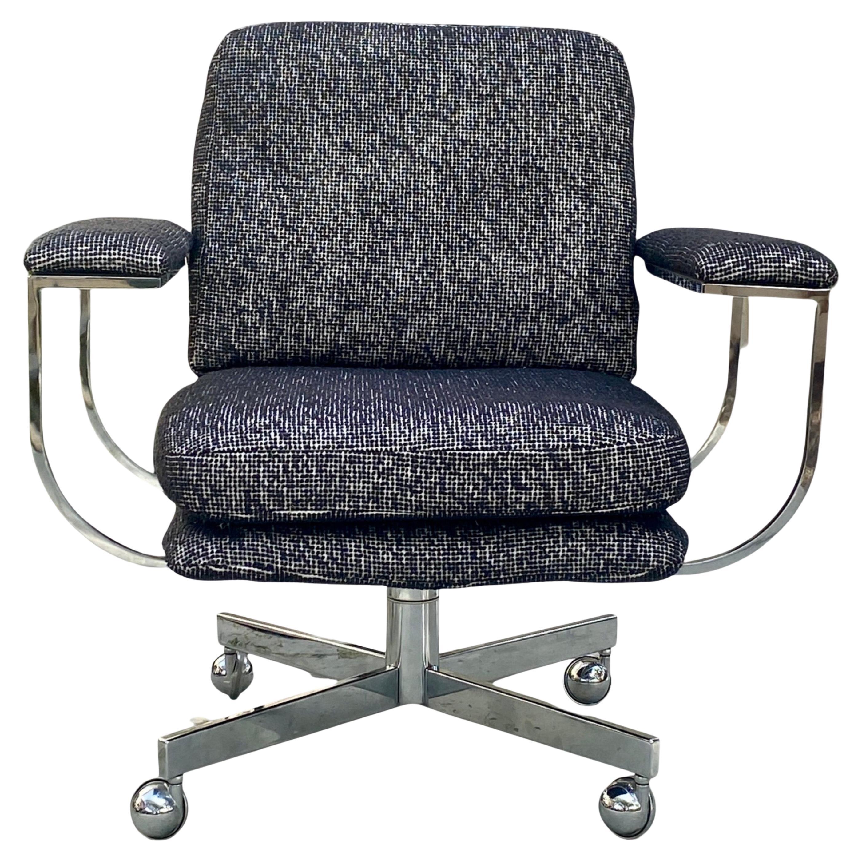 Vintage Modern Arthur Elrod Adjustable Desk Chair in Black White Italian Fabric For Sale