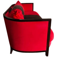 Vintage Modern Baker Cabriole Sofa Ebonized Frame, Red and Black, Ebonized Frame