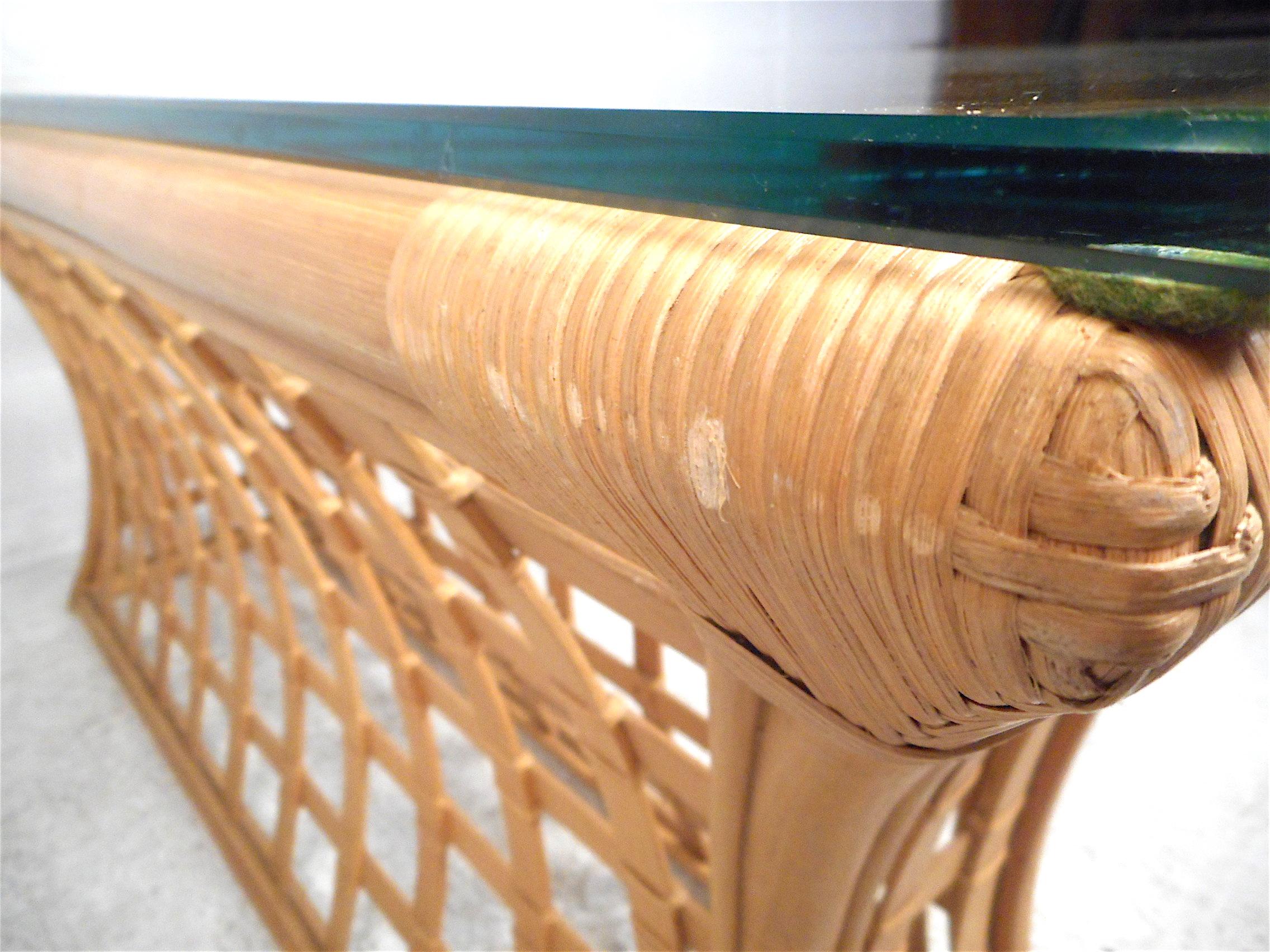 Vintage Modern Bamboo and Glass Console Table 11