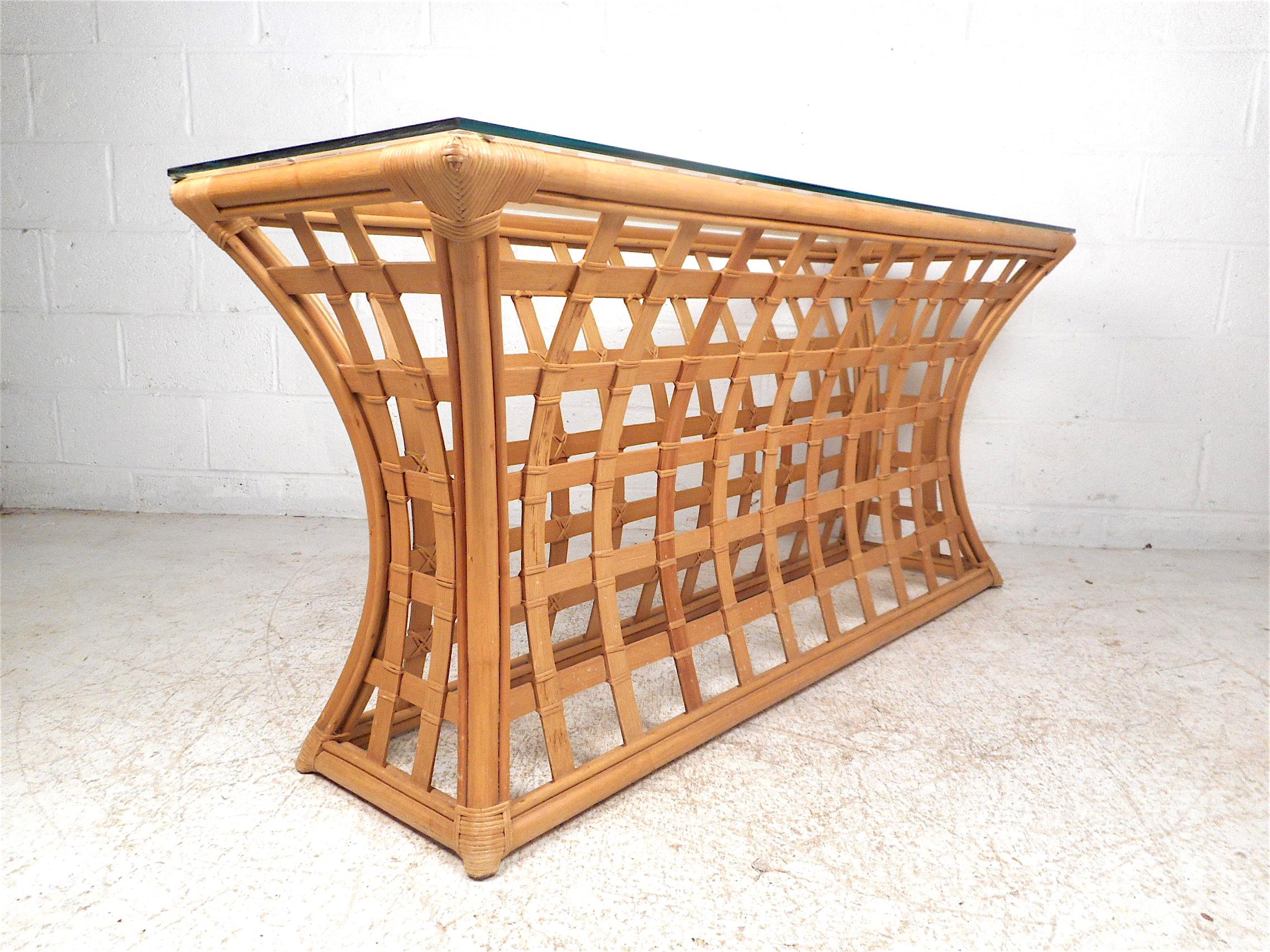 Mid-Century Modern Vintage Modern Bamboo and Glass Console Table