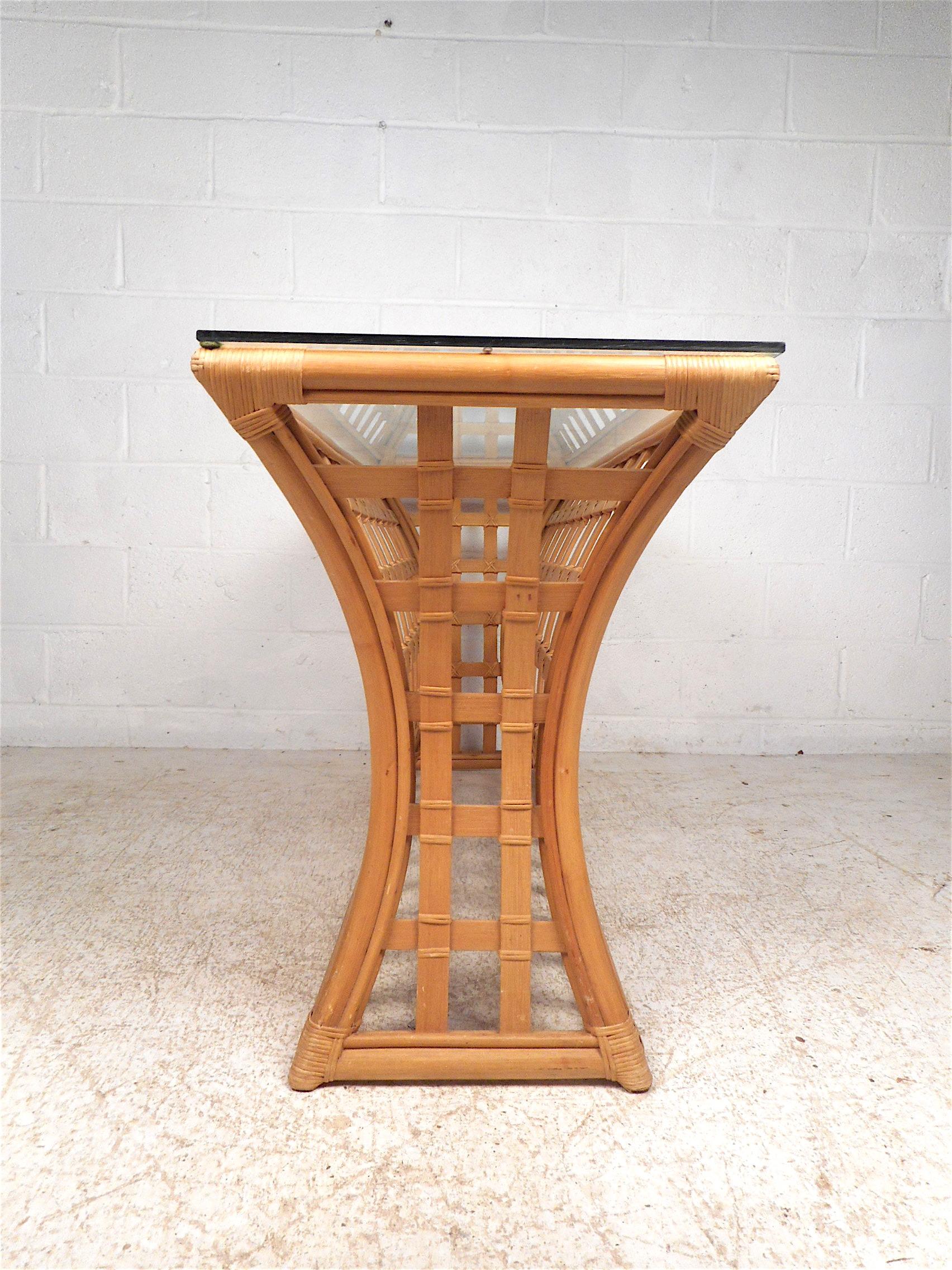Vintage Modern Bamboo and Glass Console Table 3