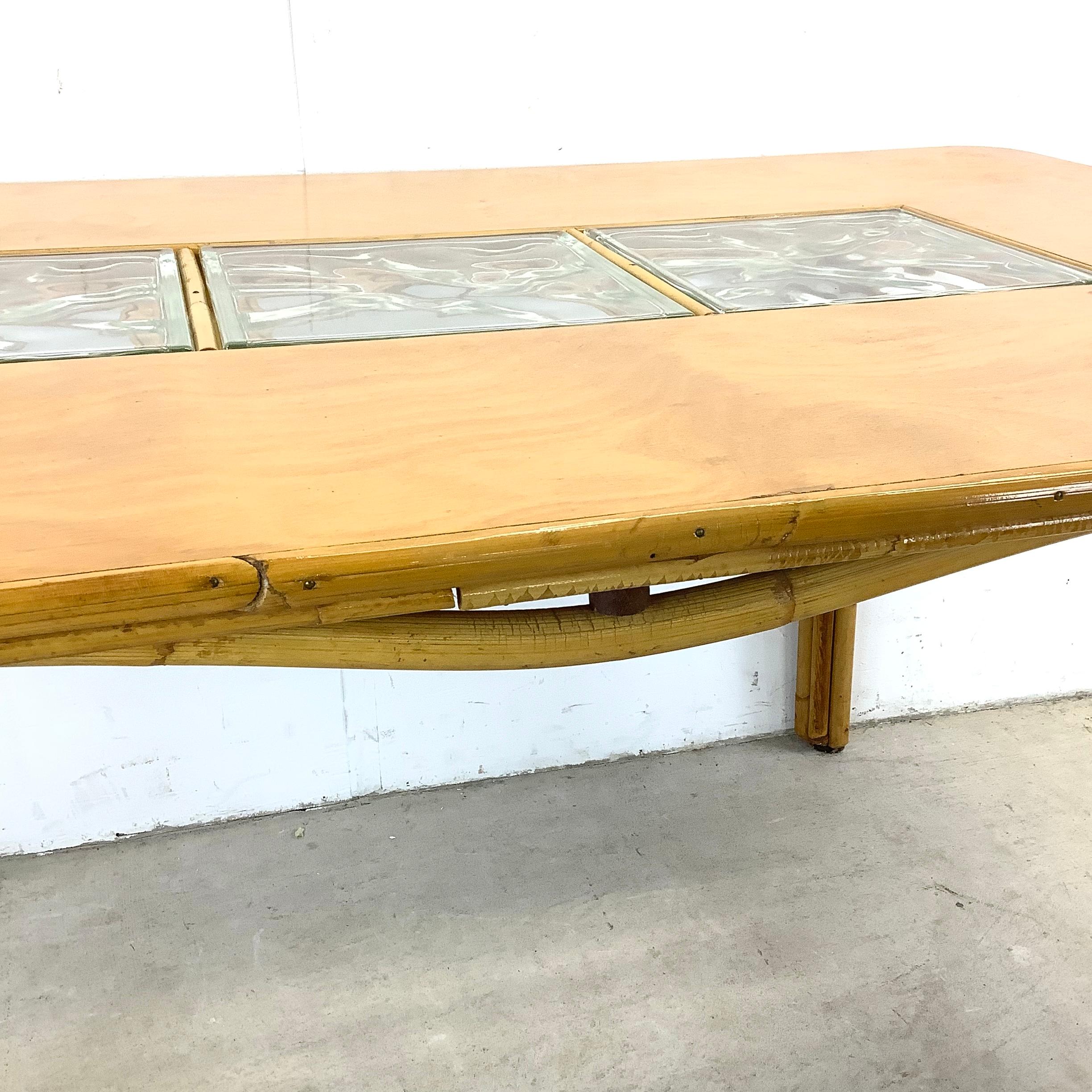 Vintage Modern Bamboo Dining Table With Glass Inserts For Sale 11