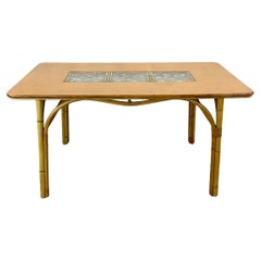 Retro Modern Bamboo Dining Table With Glass Inserts