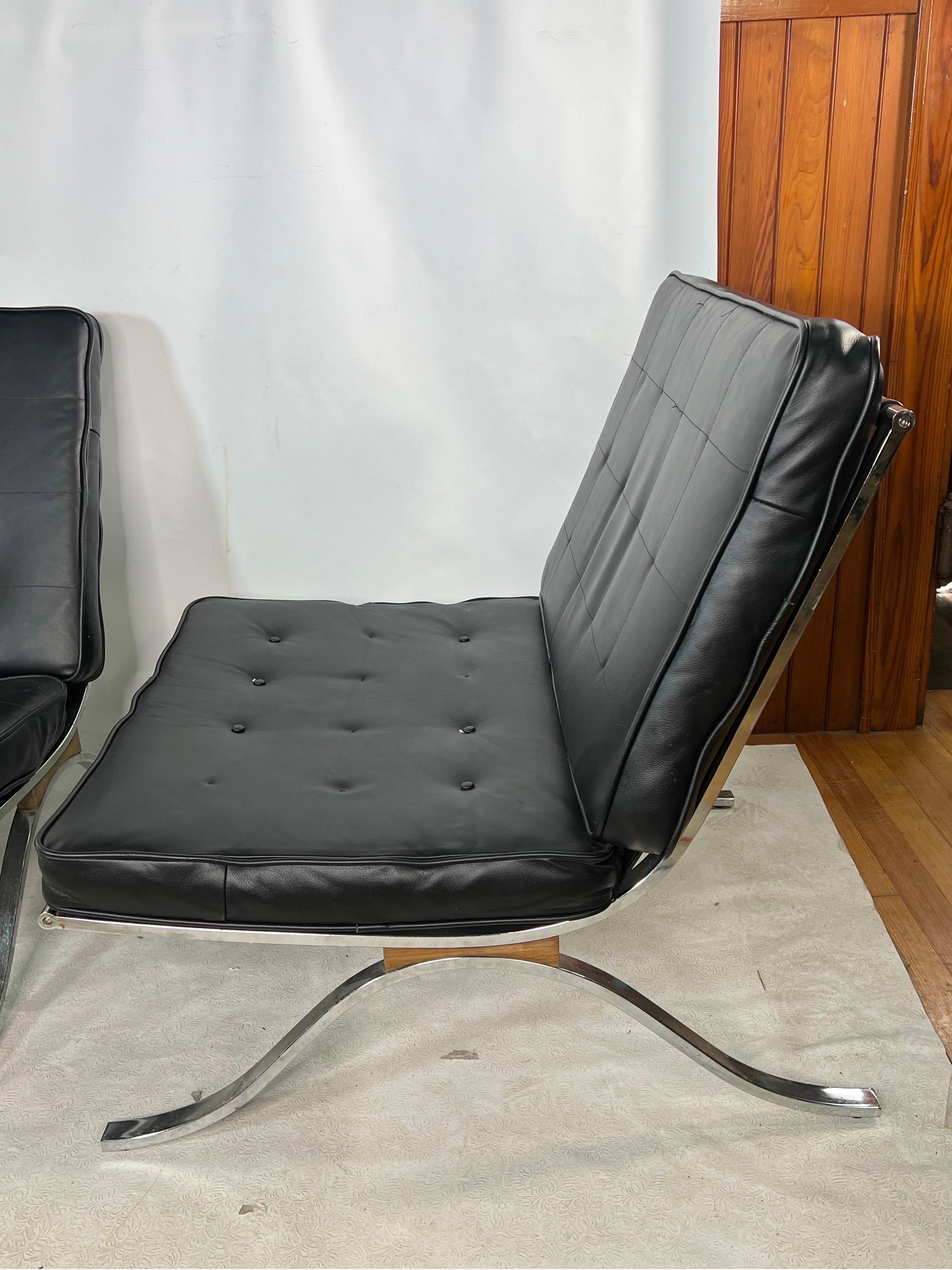 Unknown Vintage Modern Barcelona Style Lounge Chairs by Selig, a Pair For Sale
