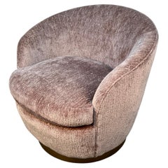Vintage Modern Barrel Swivel Accent Chair in Blush Textured Velvet