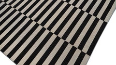Vintage Modern Black & Beige Striped Wool Kilim 5'5''x7'6''