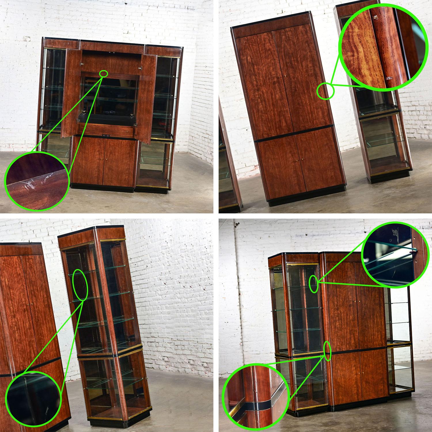 Vitrina o expositor de pared iluminado de 3 piezas Vintage Modern Black & Burl Drexel Heritage en venta 9