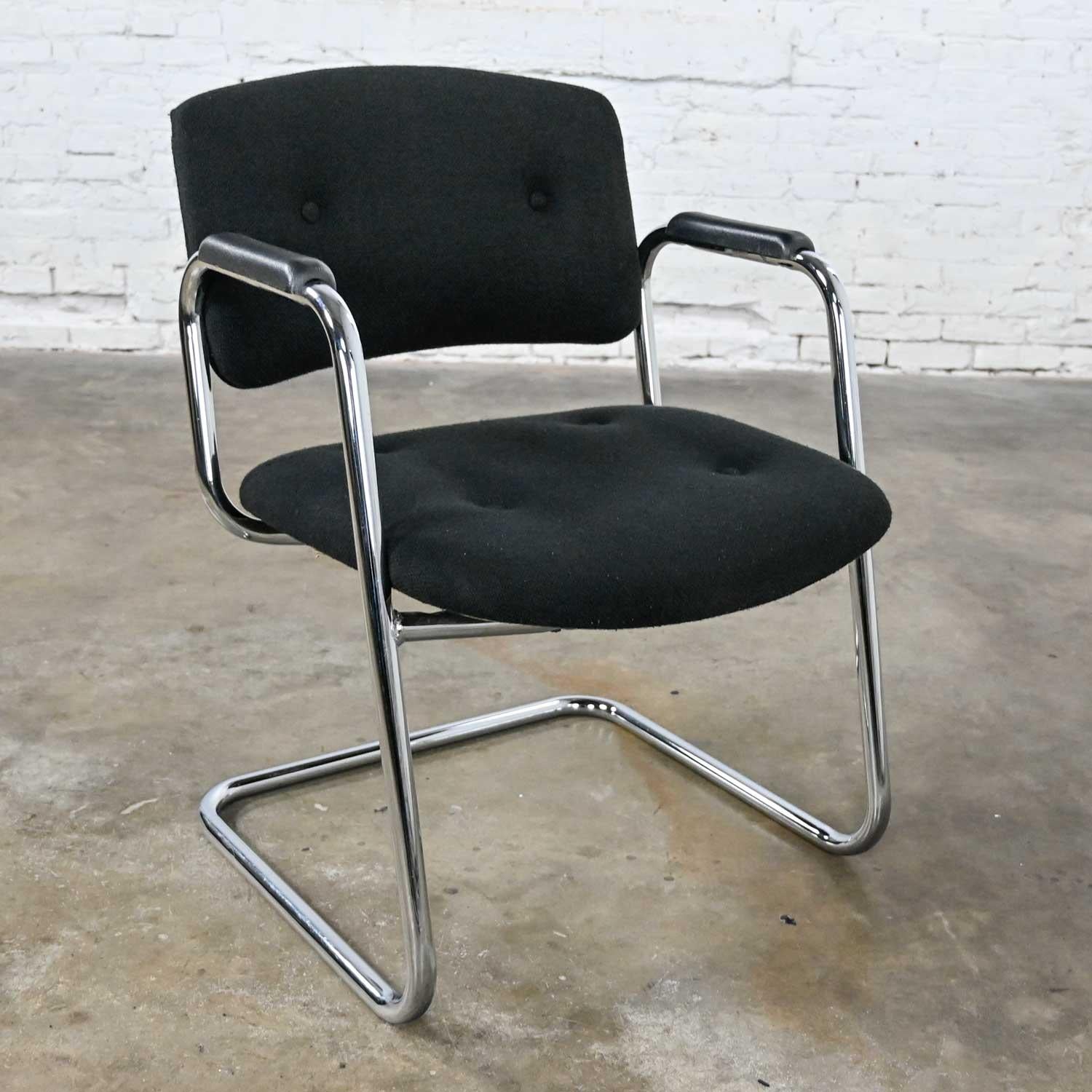 Vintage Modern Black & Chrome Cantilever Chair by United Chair Co Style of Steel For Sale 5