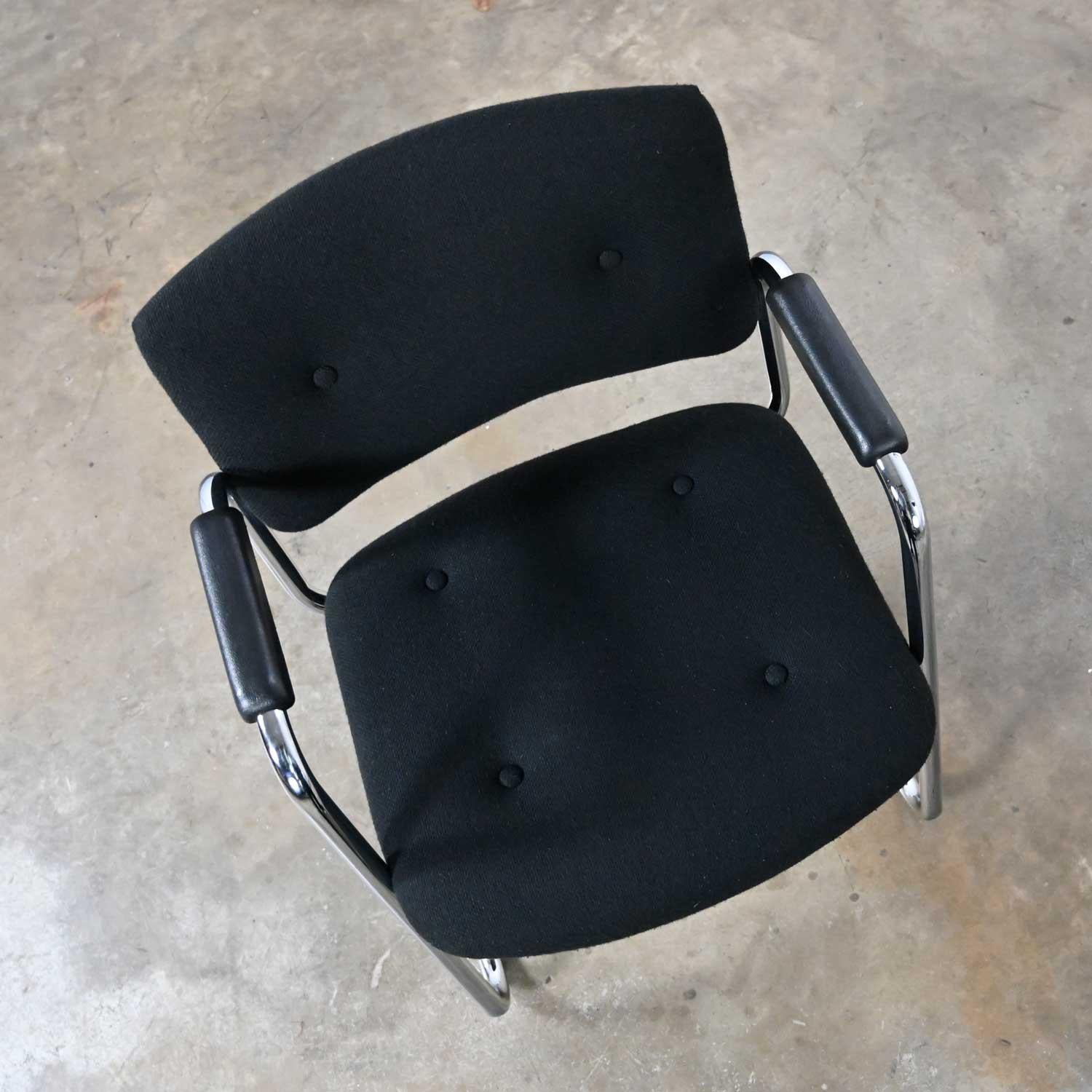 American Vintage Modern Black & Chrome Cantilever Chair by United Chair Co Style of Steel For Sale
