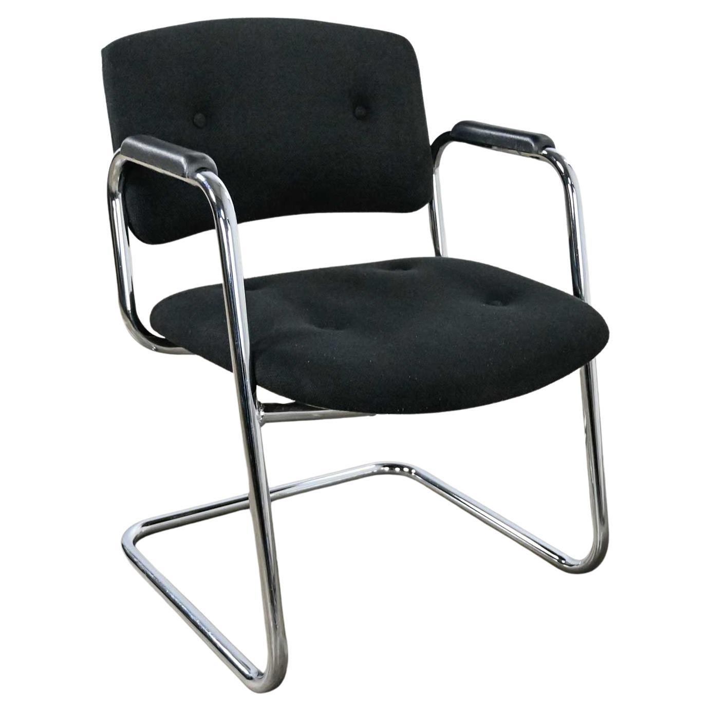 Vintage Modern Black & Chrome Cantilever Chair by United Chair Co Style of Steel