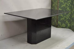 Vintage Modern Black Granite Rectangular Dining Table with Narrow Pedestal Base