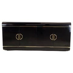 Vintage Modern Black Lacquer Sideboard or Credenza