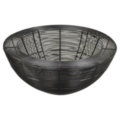 Vintage Modern Black Metal Wire 16" Round Fruit Bowl Basket