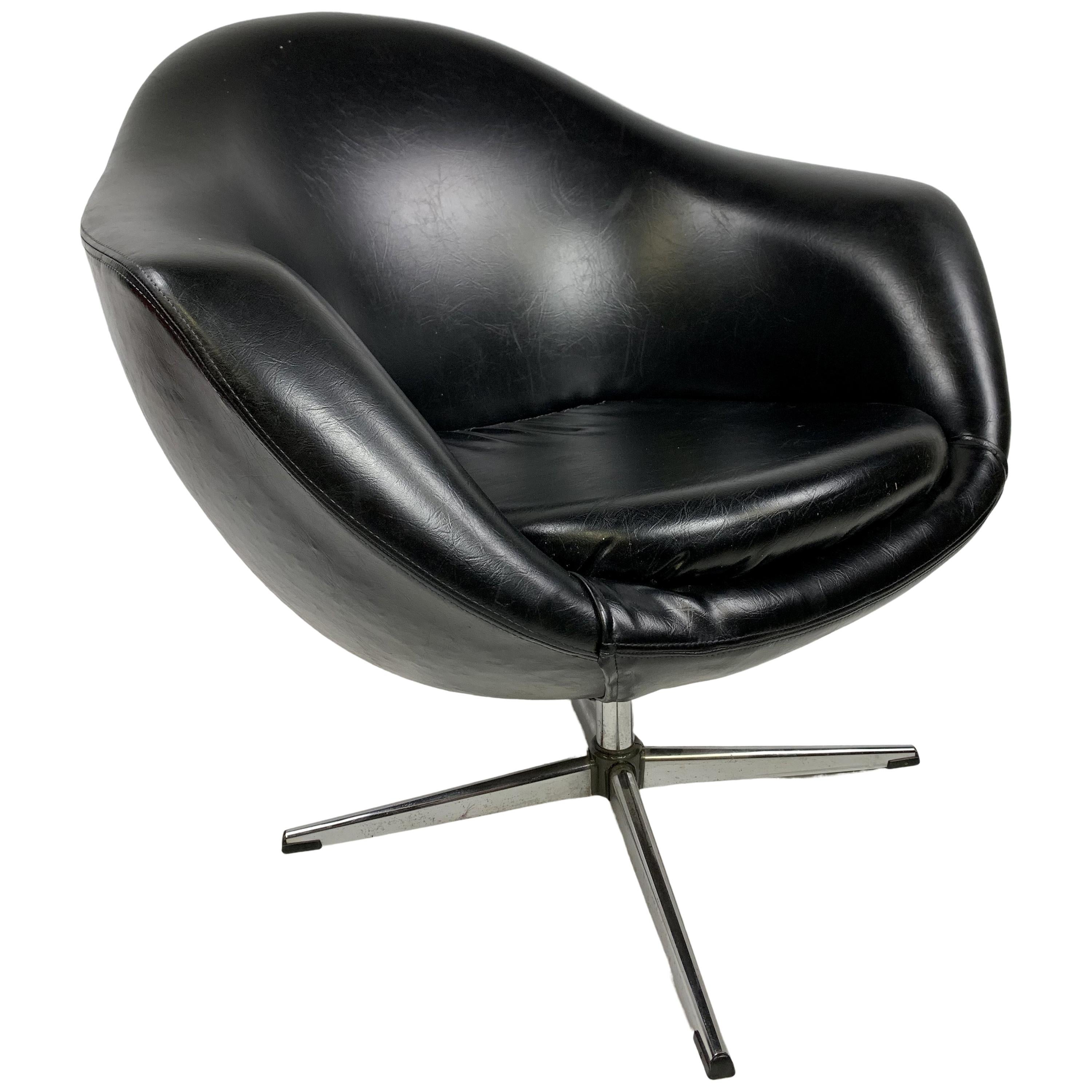 Vintage Modern Black Overman Swivel Pod Chair