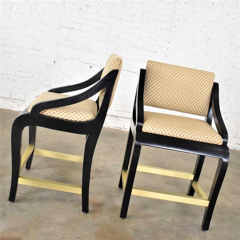 Vintage Modern Black Painted Brass and Upholstered Counter Height Bar