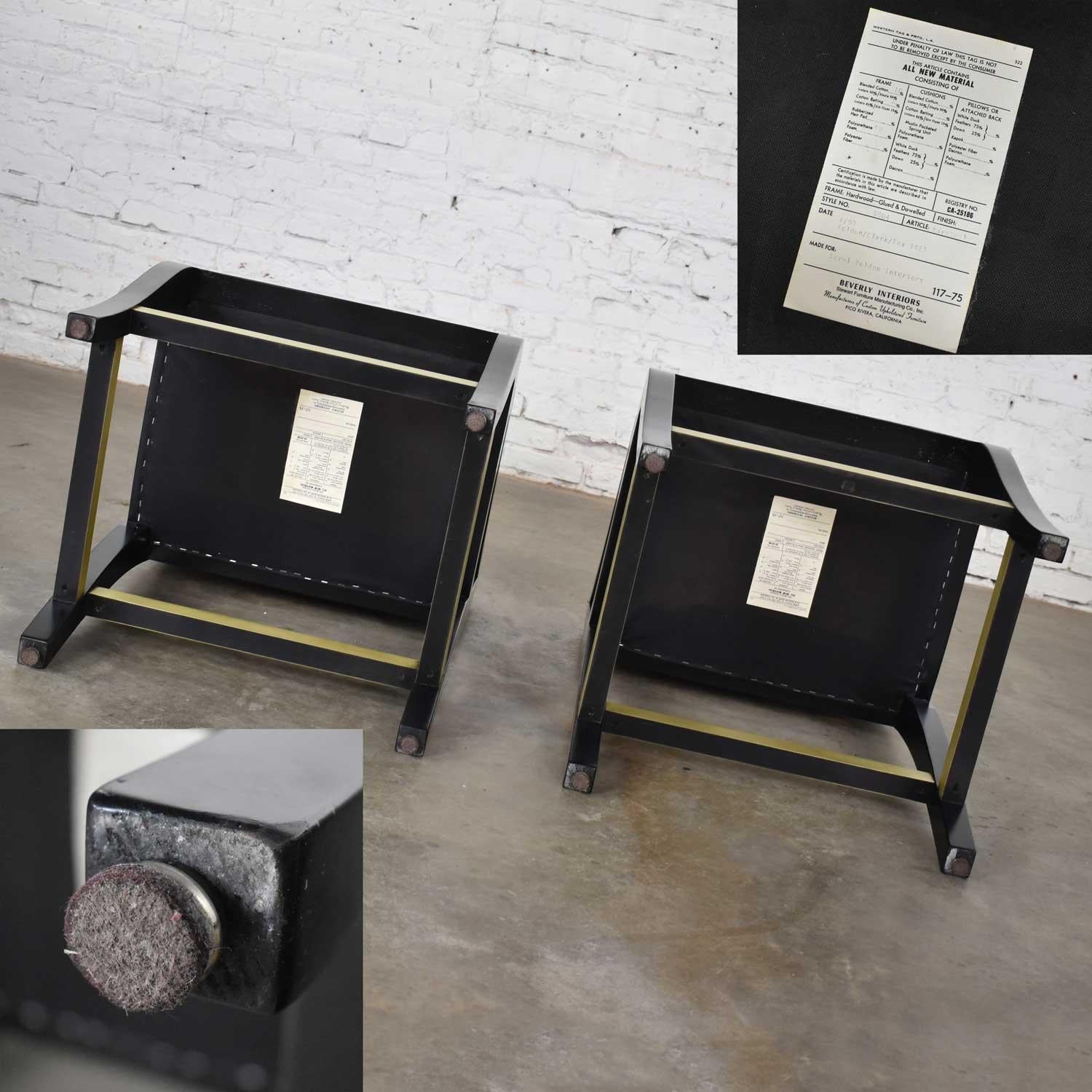Vintage Modern Black Painted Brass & Upholstered Counter Height Bar Stools, Pair 5