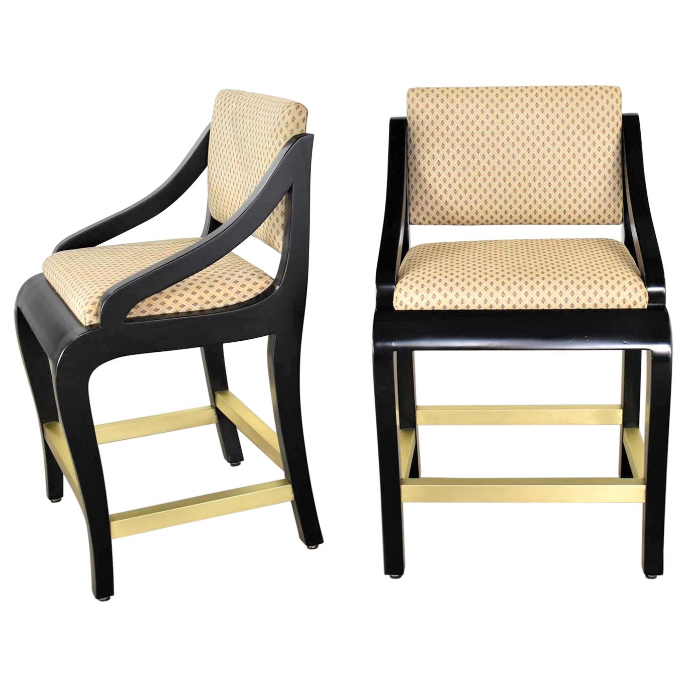 Vintage Modern Black Painted Brass and Upholstered Counter Height Bar