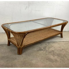 Vintage Modern Boho Coffee Table with Bamboo and Wicker